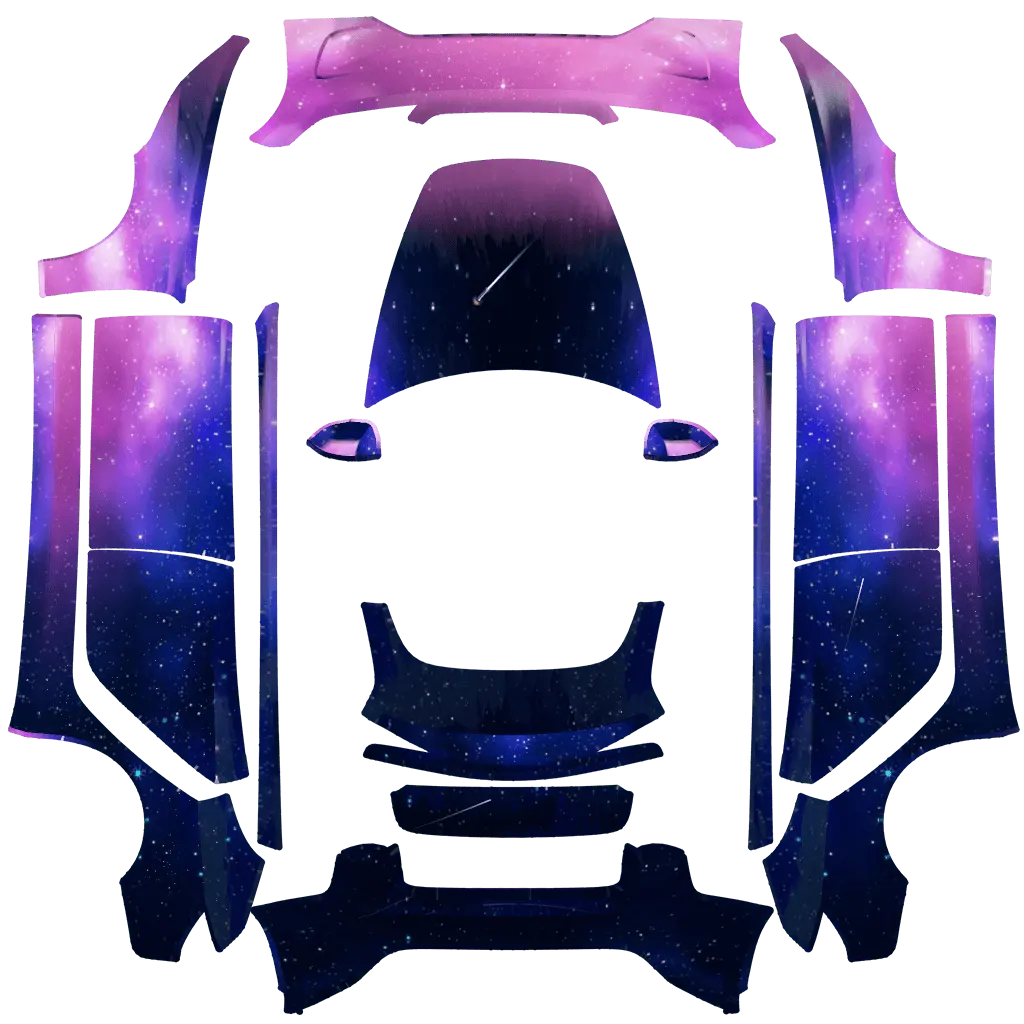 Cosmic Burst official Tesla Paint Shop wrap template for Tesla Model 3 Performance