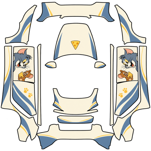 Blue Gold Cartoon Character Art cartoon characters Tesla wrap for Model 3 2024 Performance