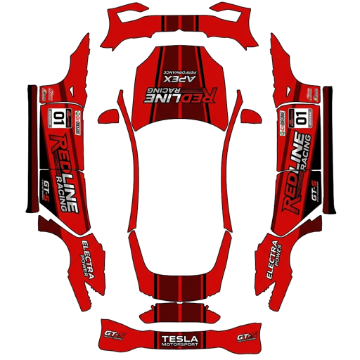 Red Black Racing Livery motorsport Tesla wrap for Model S 2025 Plaid